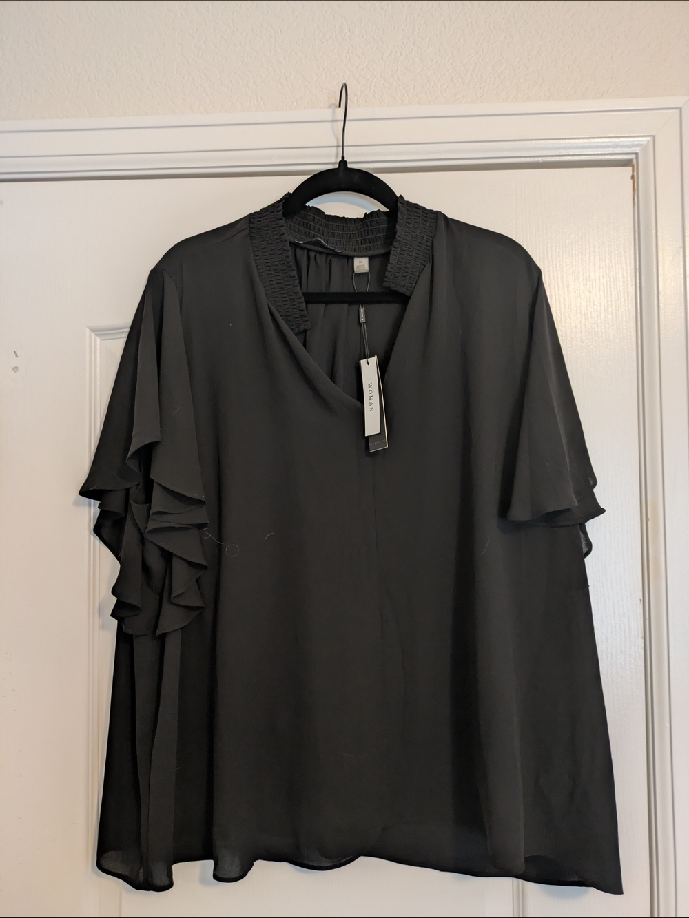 Amanda & Chelsea Black Smocked V-Neck Ruffle Sleeve Blouse